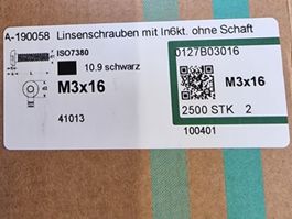 4`000 Stück Linsenschraube mit Innensechskant  M3 x 16mm